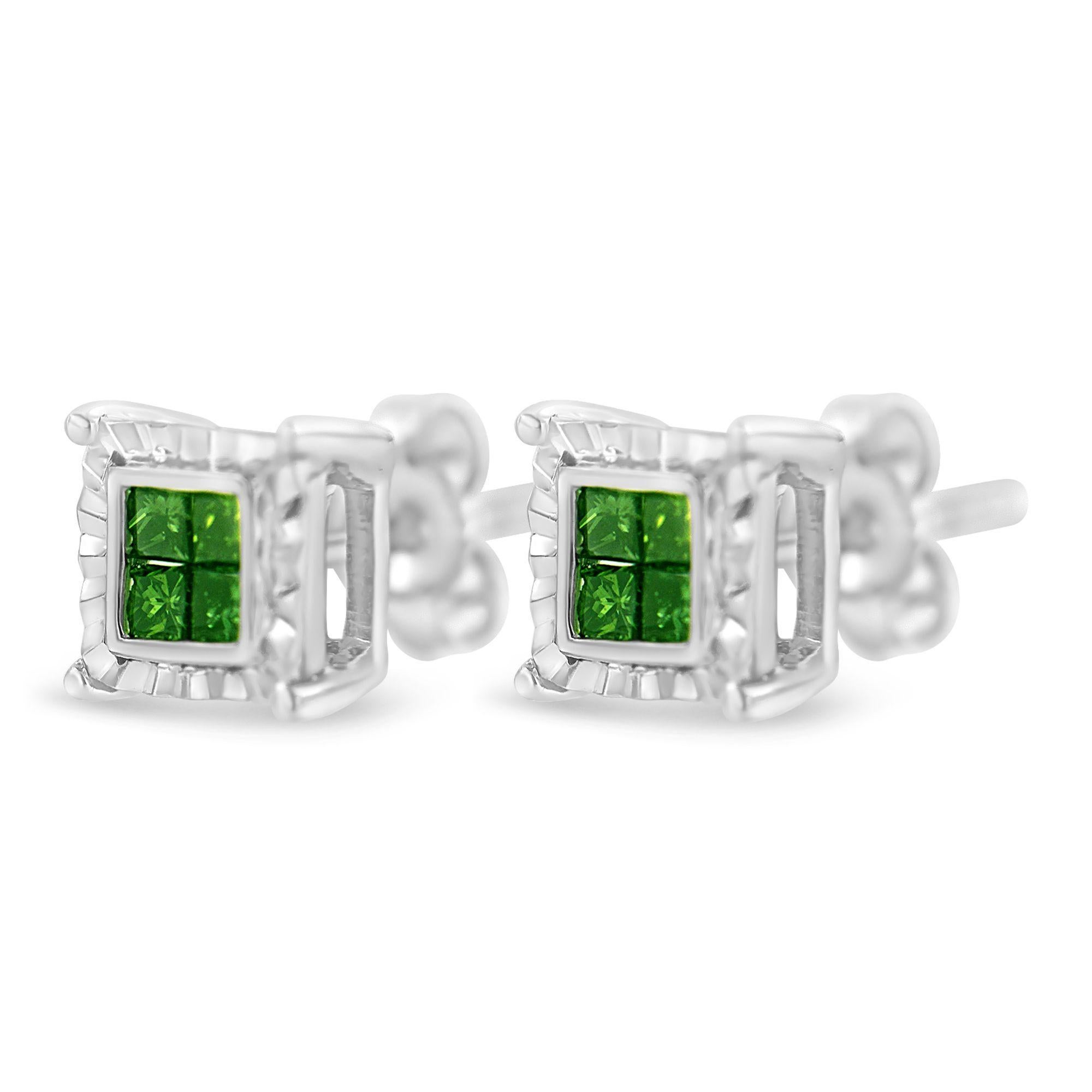 Moderne .925 boucles d'oreilles en argent A Silver Princesse 1/2 cttw Diamond Quad en vente