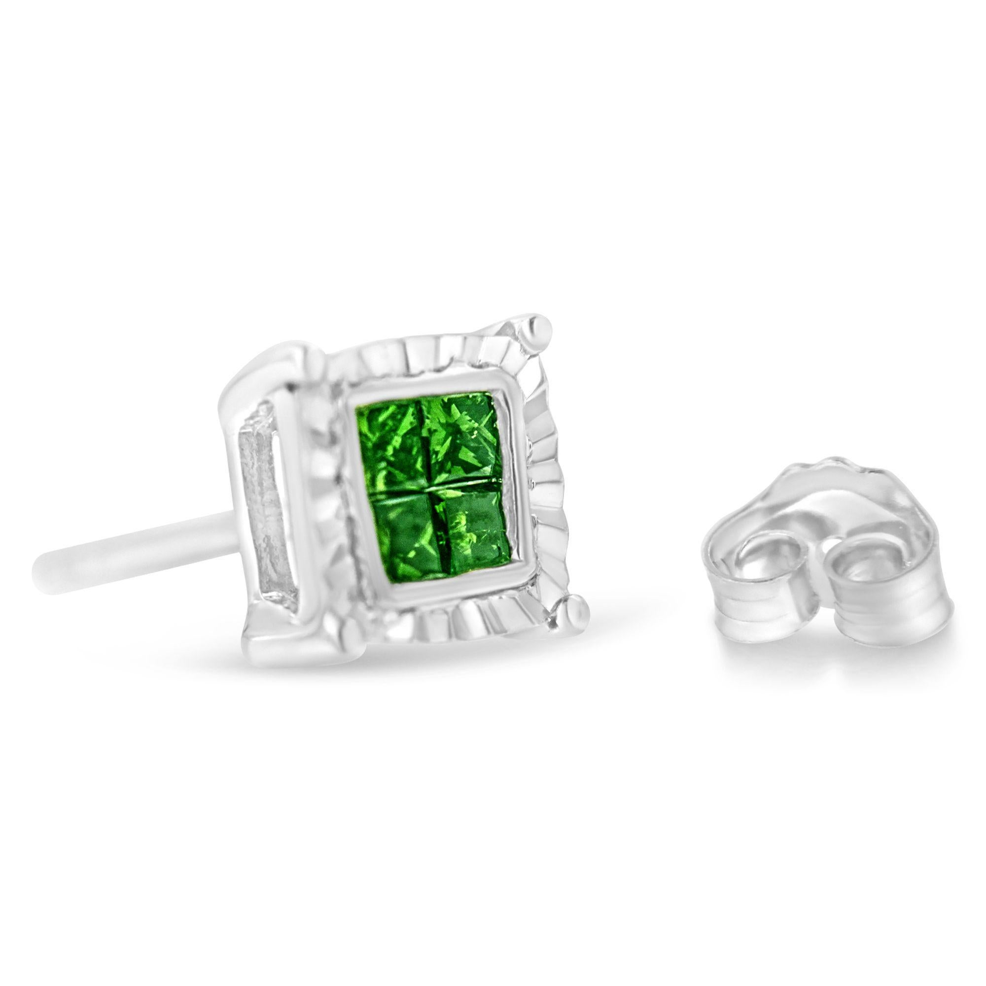 Taille princesse .925 boucles d'oreilles en argent A Silver Princesse 1/2 cttw Diamond Quad en vente