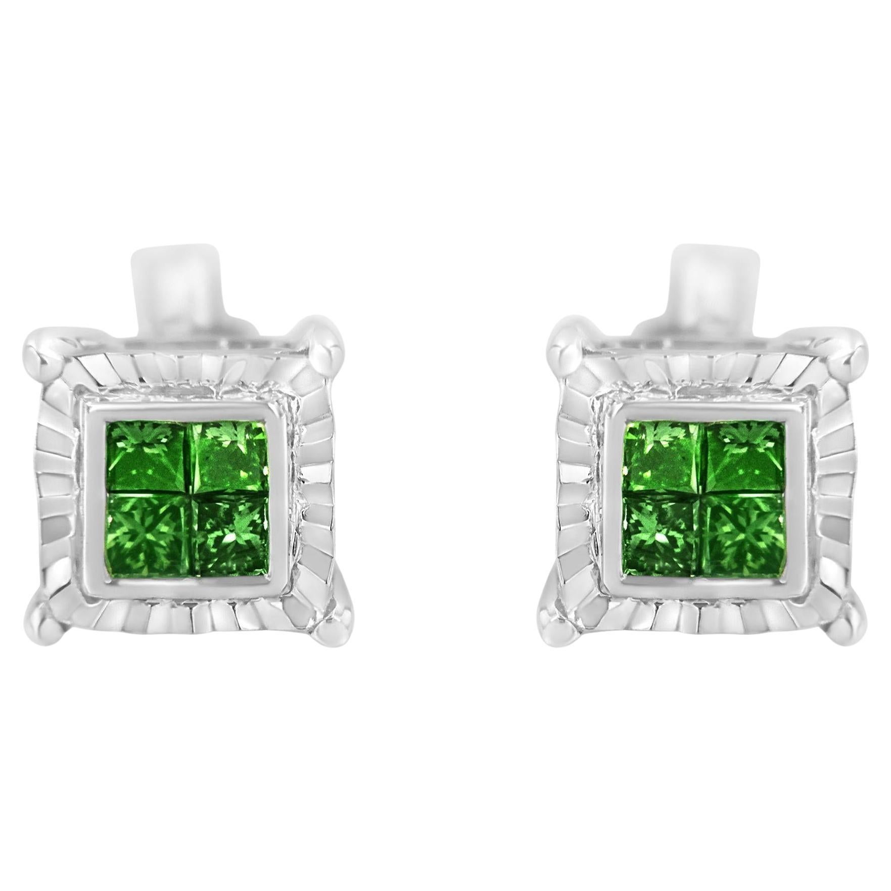 .925 boucles d'oreilles en argent A Silver Princesse 1/2 cttw Diamond Quad en vente