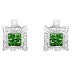 Pendientes Cuádruples de Diamantes de Plata de Ley .925 Tratada con Color Princesa de 1/2 cttw