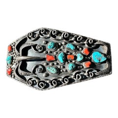 925 Thunder Bold Dan Eagle Claw Navajo belt buckle turquoise and Coral 6 Ounces