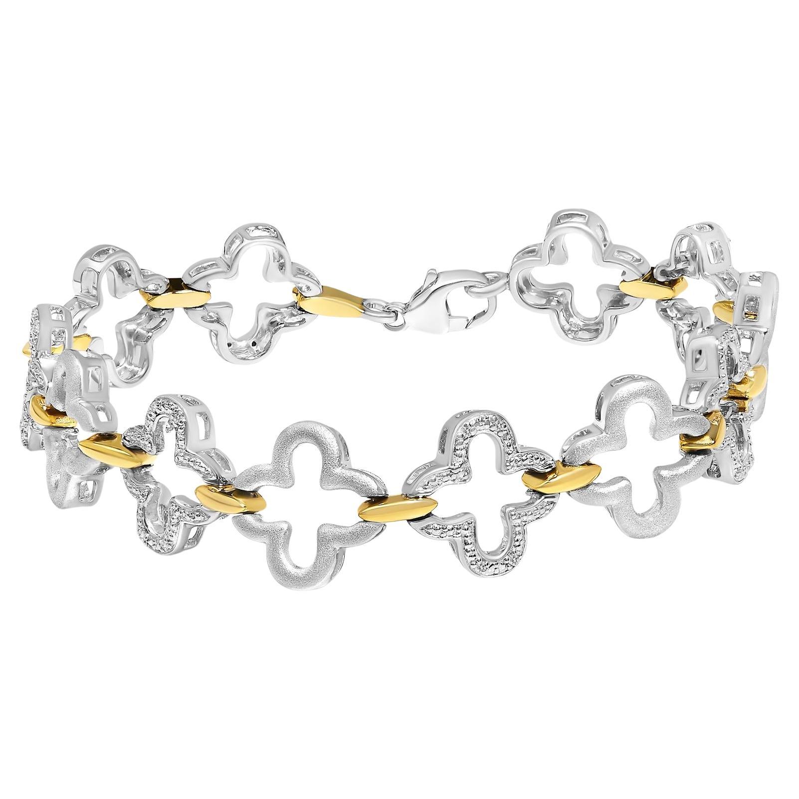 .925 Two-tone Silver 1/10 Cttw Natural Round Diamond Fashion Tennis Bracelet For Sale