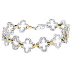 .925 Two-tone Silver 1/10 Cttw Natural Round Diamond Fashion Tennis Bracelet