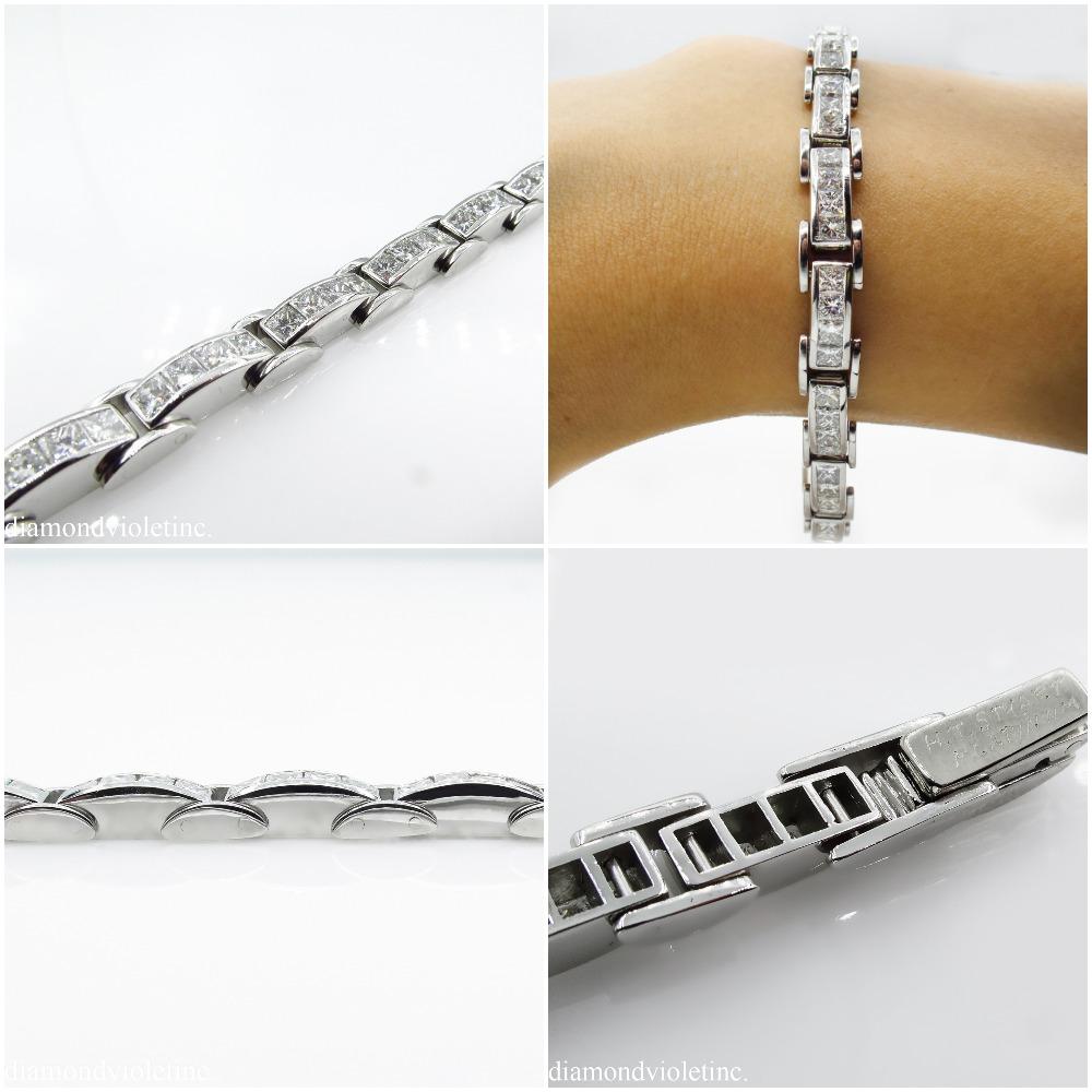 9.25 Carat Princess Diamond Tennis Channel Set Bracelet Platinum In Excellent Condition In New York, NY
