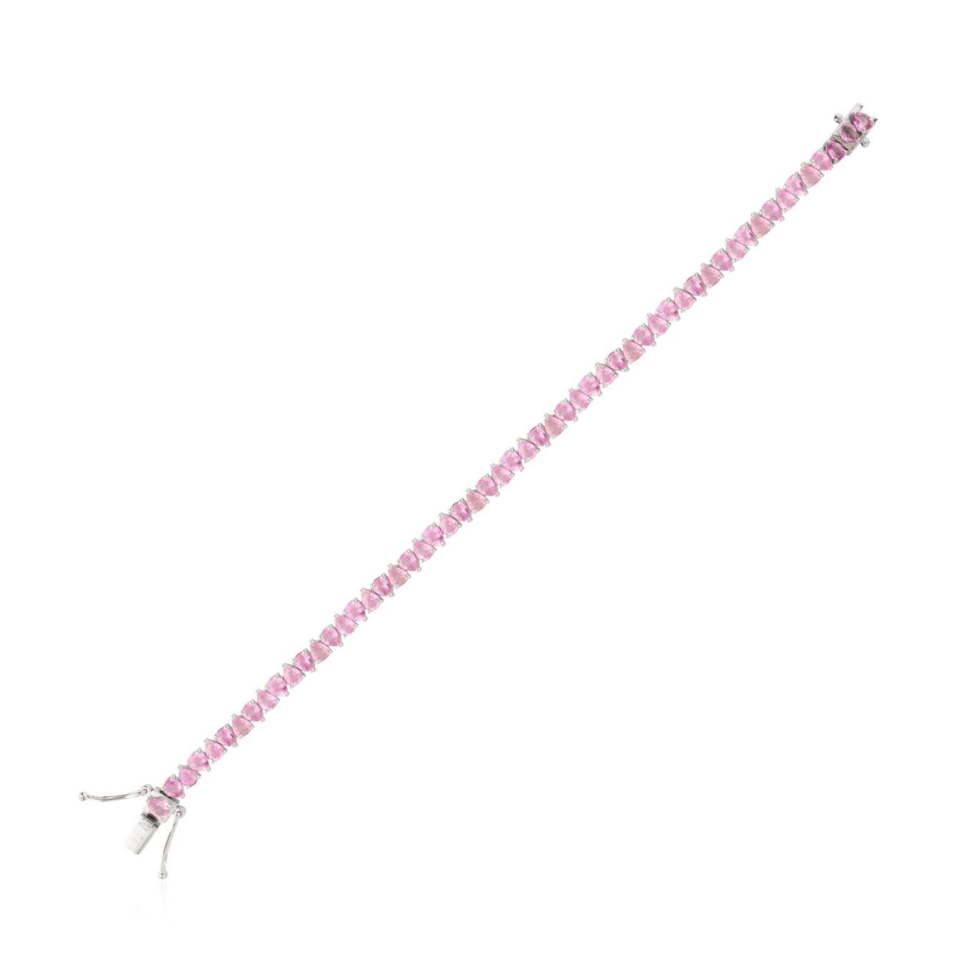 Tennisarmband aus 14 Karat Weißgold mit 9,25 Karat rosa Saphiren im Birnenschliff und Steinschliff im Zustand „Neu“ im Angebot in New York, NY