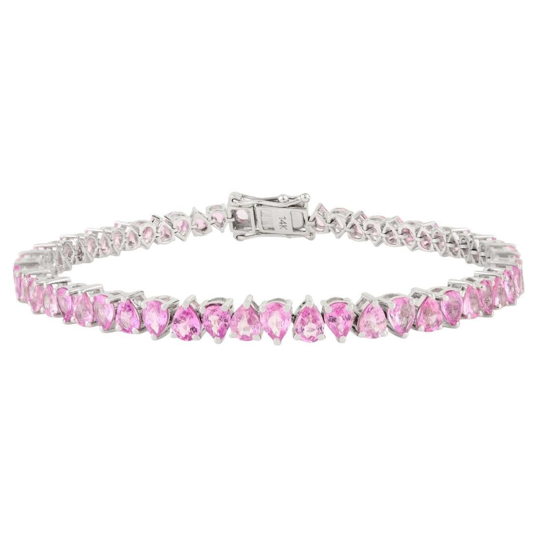 9.25CTW Pear-Cut Stone Pink Sapphire Tennis Bracelet in 14K White Gold