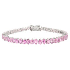 Tennisarmband aus 14 Karat Weißgold mit 9,25 Karat rosa Saphiren im Birnenschliff und Steinschliff