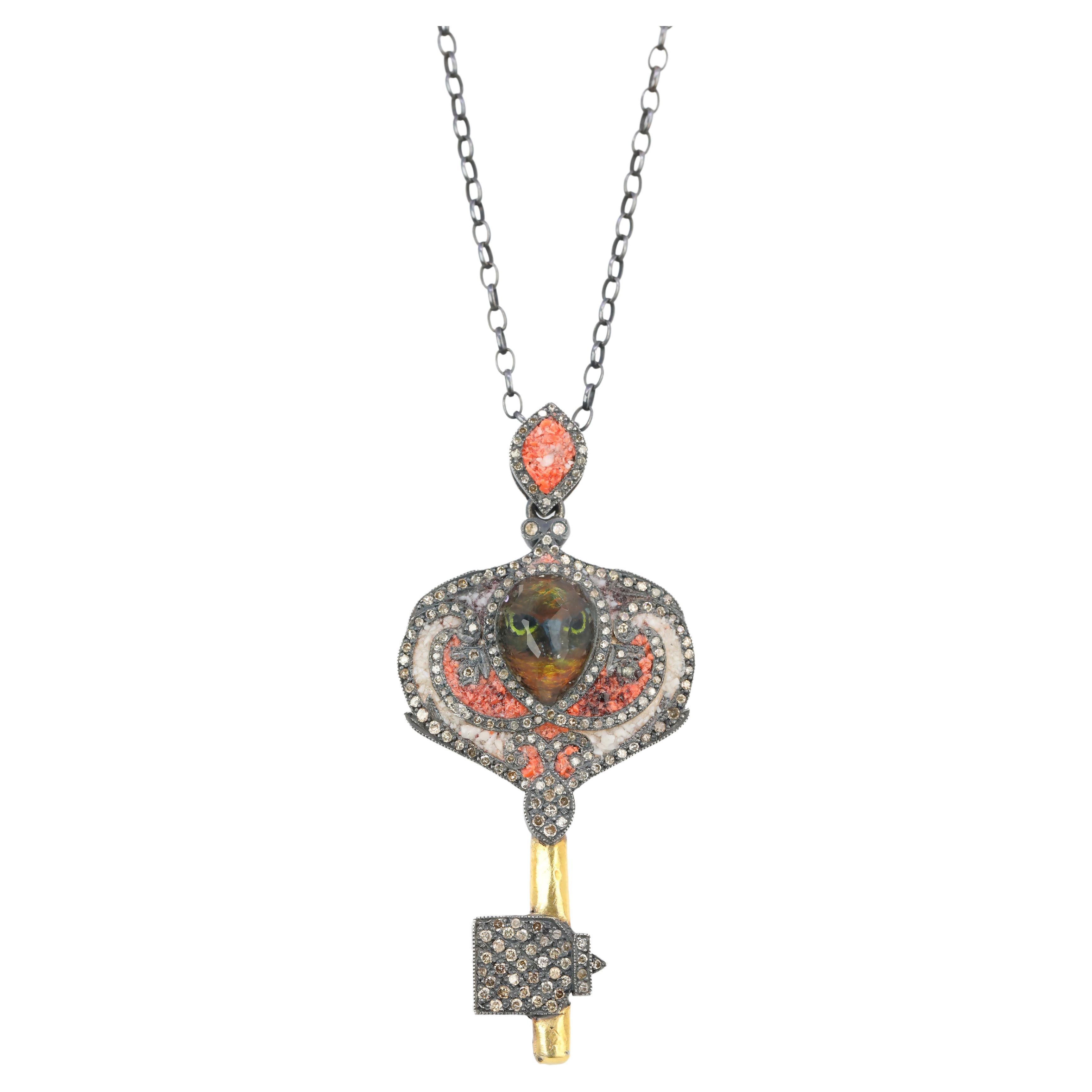 925K Silver 24K Gold and Carved OWL and 0.45 ct Cognac Diamond