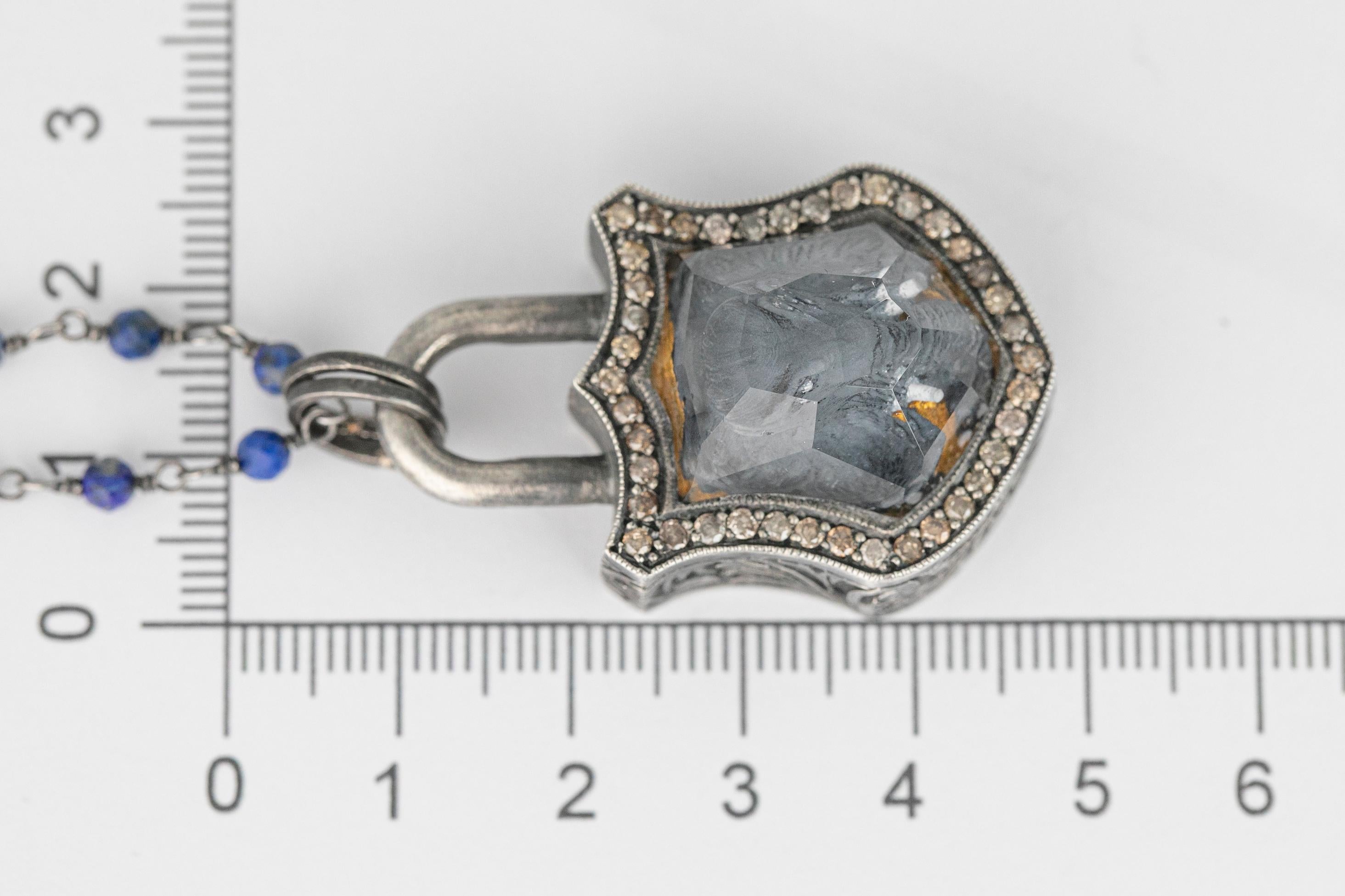 925 Karat Silber und Lapis Stein geschnitzt Elefant Topas Halskette mit 0,45 Karat Diamant im Angebot 5