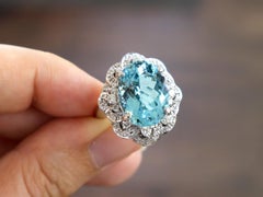 9.26 Carat Aquamarine and Diamond 18k White Gold Cocktail Ring