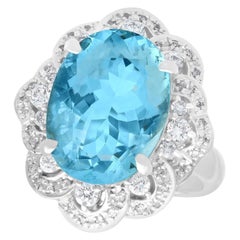9.26 Carat Aquamarine and Diamond 18k White Gold Cocktail Ring