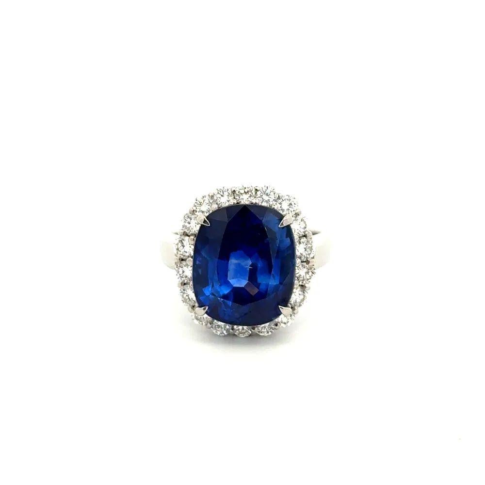 Cushion Cut 9.26 Carat Cushion Deep Blue Sapphire GIA and Diamond Platinum Statement Ring For Sale