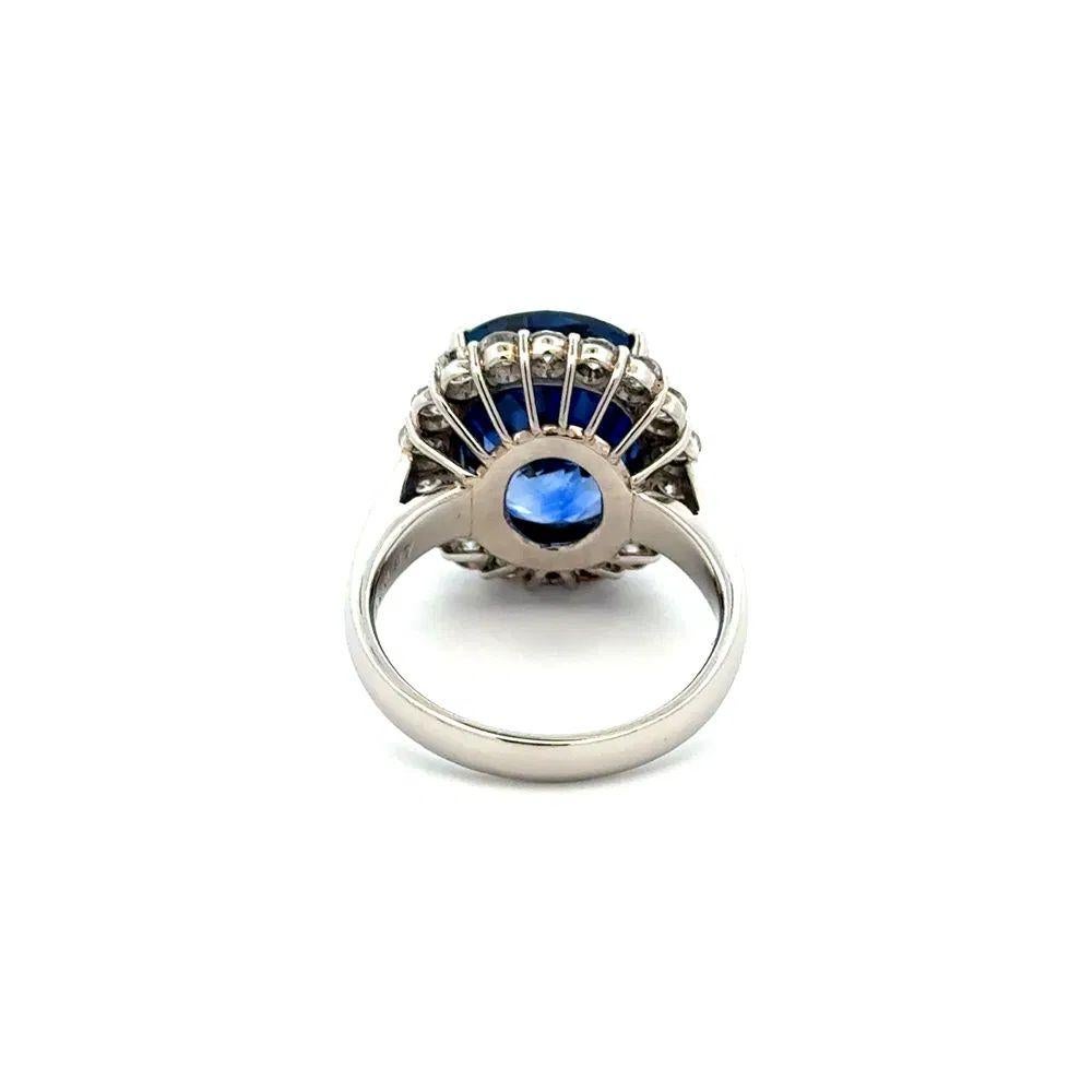 Women's 9.26 Carat Cushion Deep Blue Sapphire GIA and Diamond Platinum Statement Ring For Sale