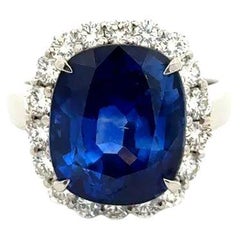 9.26 Carat Cushion Deep Blue Sapphire GIA and Diamond Platinum Statement Ring