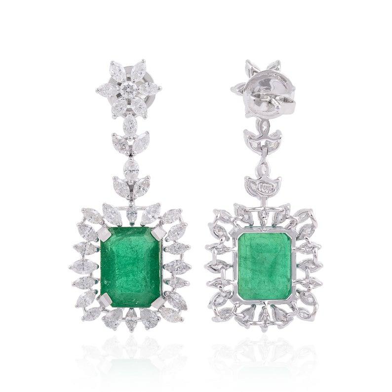 Modern 9.26 Carat Emerald Diamond 18 Karat White Gold Earrings For Sale