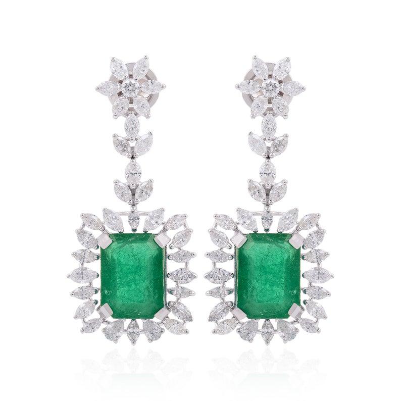 Mixed Cut 9.26 Carat Emerald Diamond 18 Karat White Gold Earrings For Sale