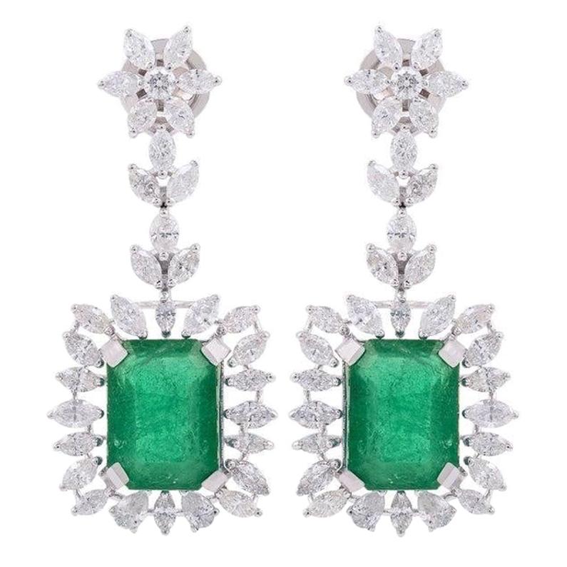 9.26 Carat Emerald Diamond 18 Karat White Gold Earrings For Sale