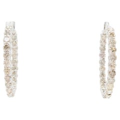 Orecchini a cerchio ovali grandi con diamante naturale da 9,26 carati in oro bianco 14 carati