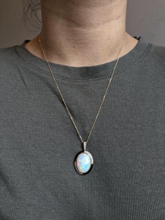 9.26 Carat Opal Pendant w Earth Mined Diamond Accents in 14K Solid Gold