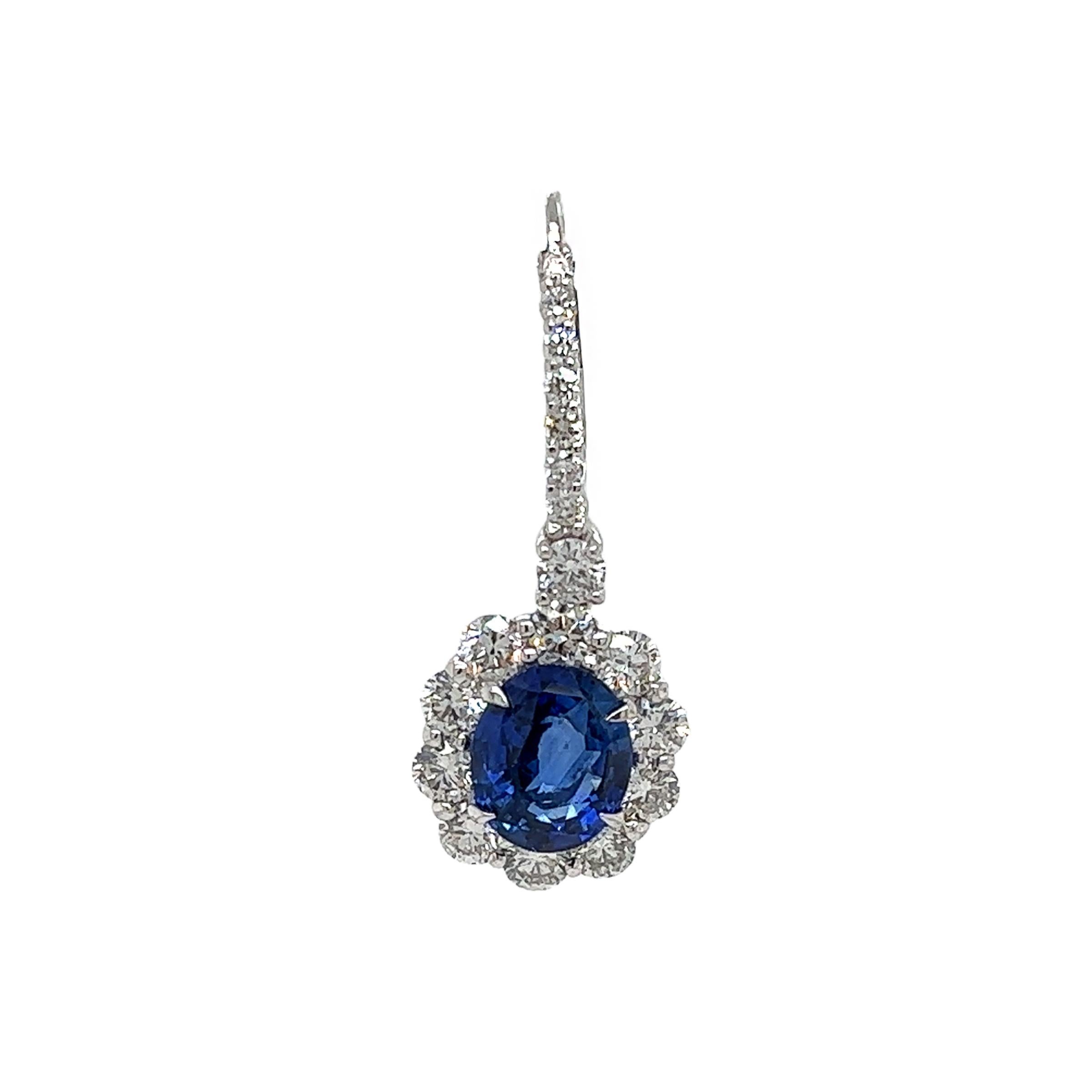 Oval Cut 9.26 Total Carat Blue Sapphire and Diamond Drop Earrings in Platinum For Sale