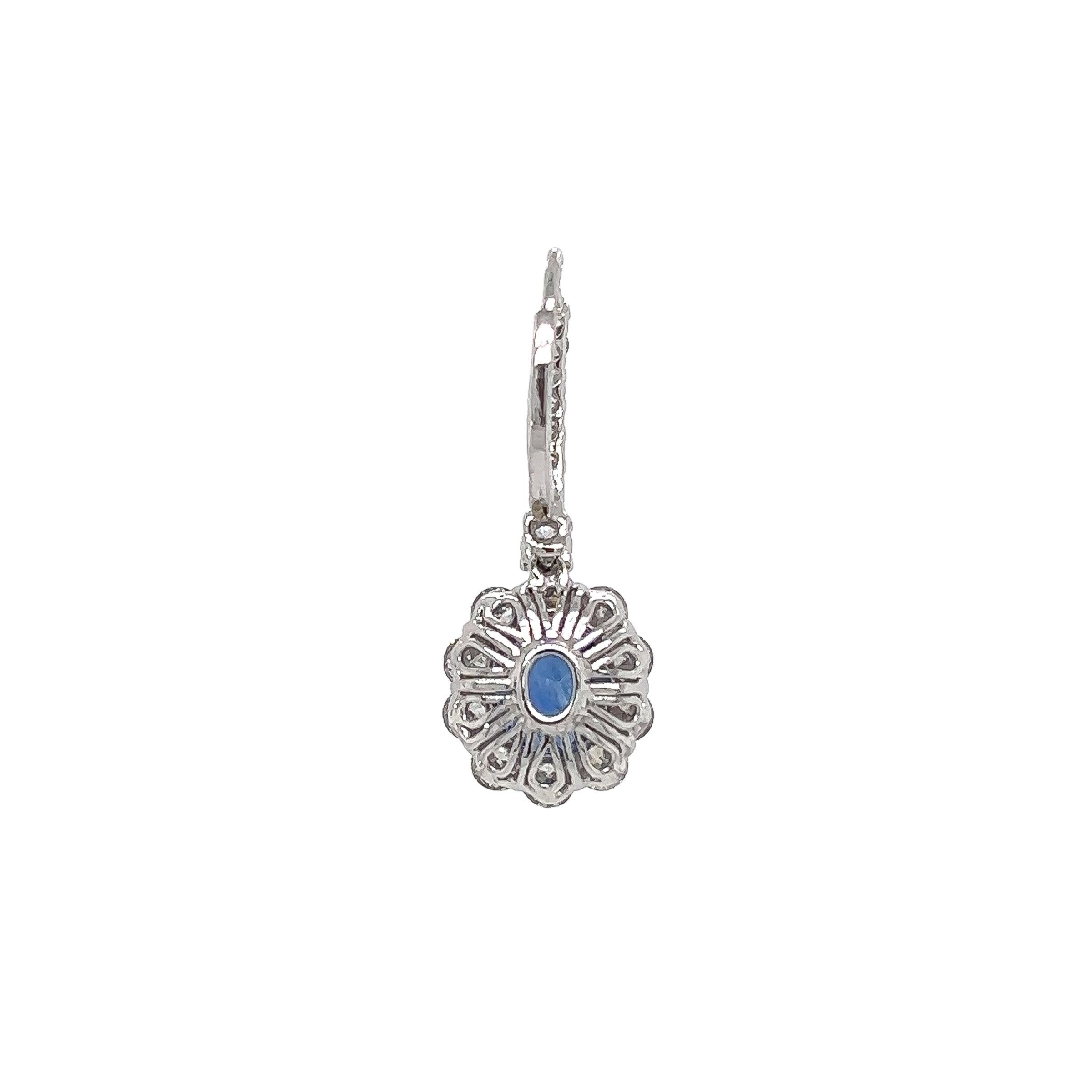 Women's or Men's 9.26 Total Carat Blue Sapphire and Diamond Drop Earrings in Platinum For Sale