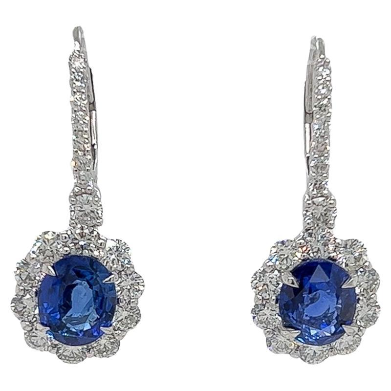 9.26 Total Carat Blue Sapphire and Diamond Drop Earrings in Platinum For Sale