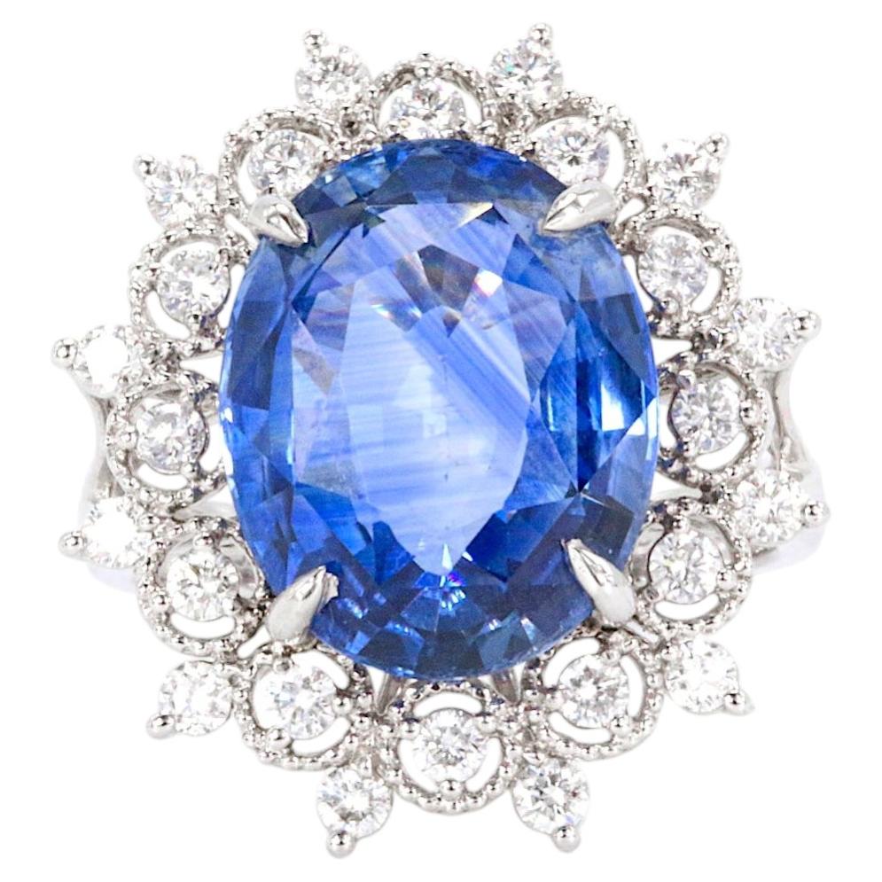 9.27 Carat GIA Certified Sri Lanka Sapphire in 18k White Gold and Diamond Ring