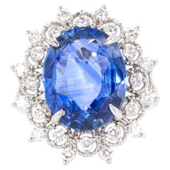 9.27 Carat GIA Certified Sri Lanka Sapphire in 18k White Gold and Diamond Ring