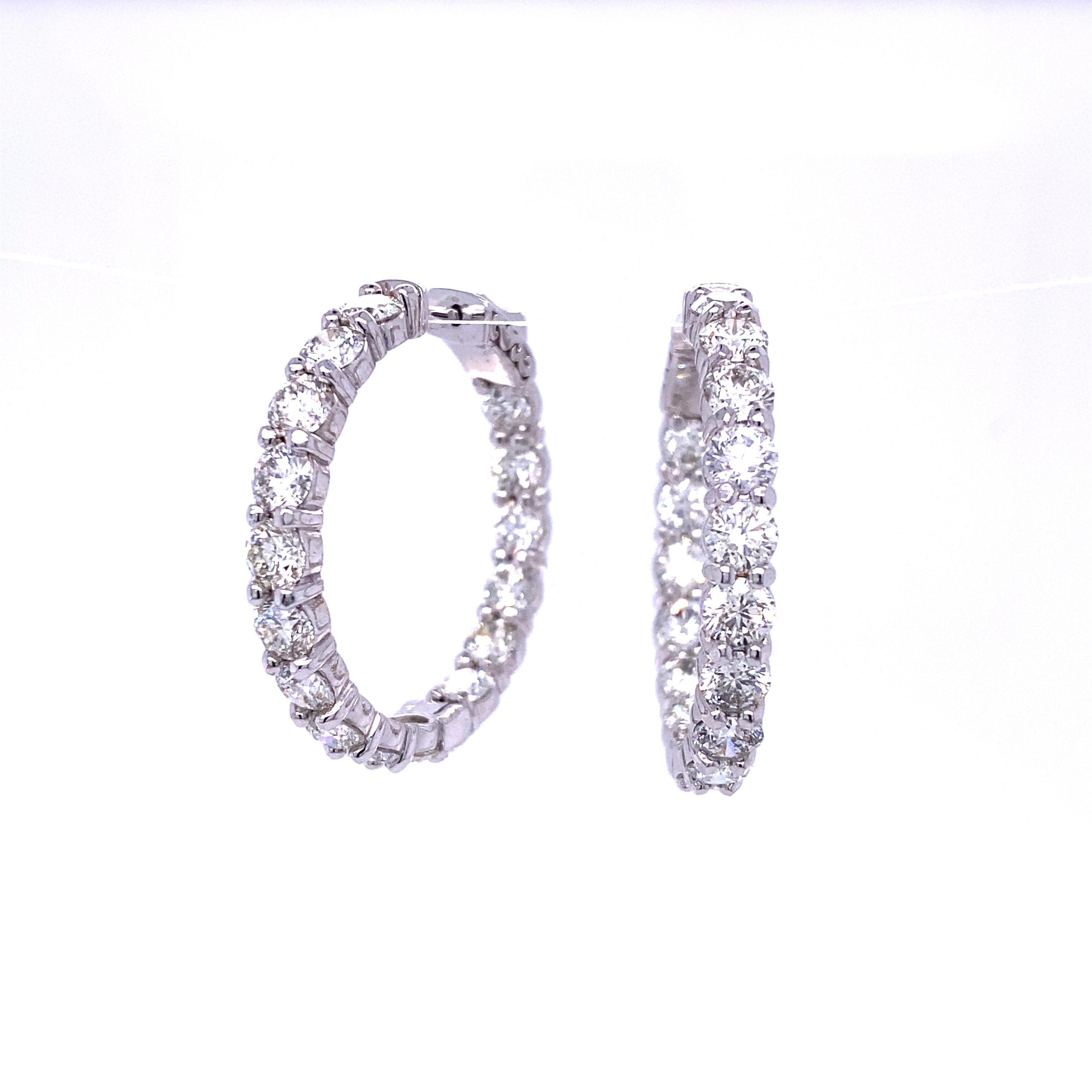 Modern 9.27 Carat Large Diamond Hoop Earrings in White Gold For Sale