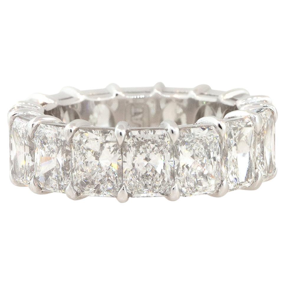 9.27 Carat Radiant Cut Diamond Eternity Ring Platinum in Stock For Sale