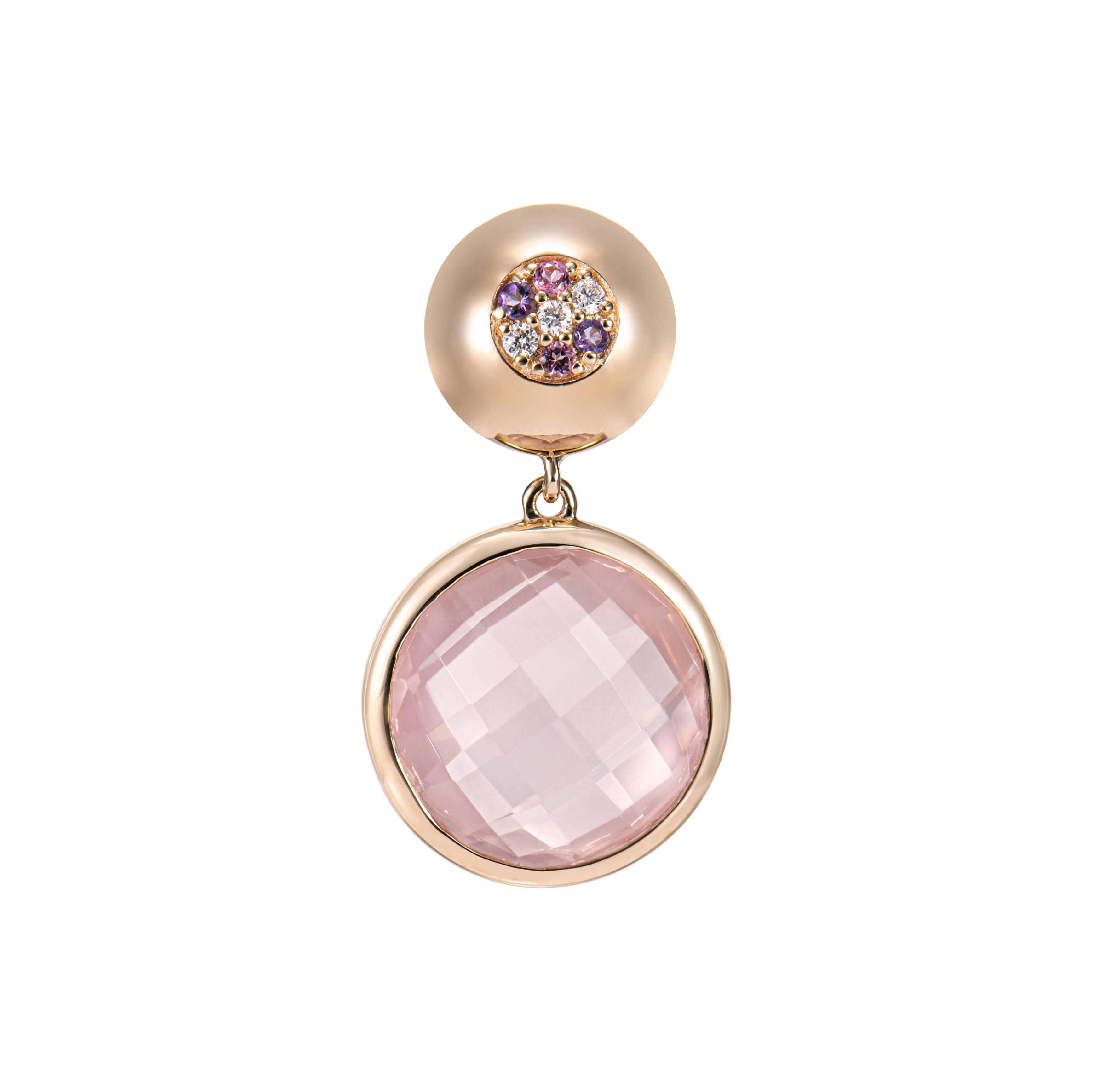 Contemporaneo Quarzo rosa Sunita Nahata 9.27ct. Ciondolo in 18KYG con pietre e diamanti in vendita