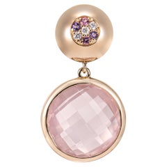Pendentif en quartz rose de 9,27 carats certifié 18 carats avec tourmaline, améthyste et diamant.