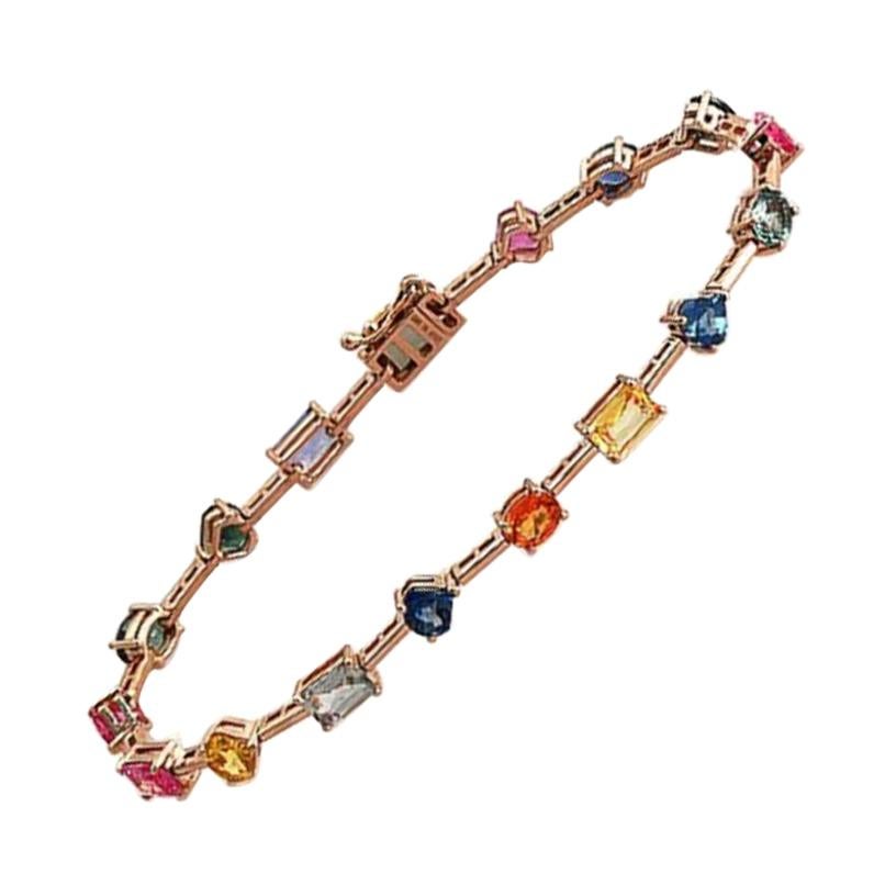 9.27 Ct Multi Color Sapphire in 14k Rose Gold Bracelet