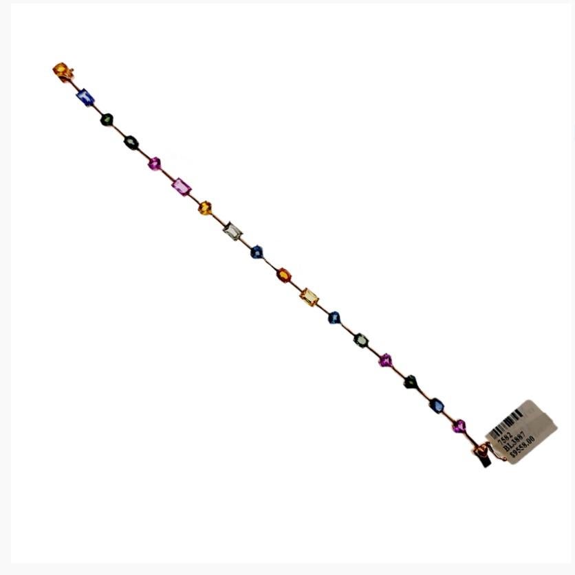 9.27 Ct Multi Color Sapphire in 14k Rose Gold Bracelet In Excellent Condition For Sale In Los Angeles, CA