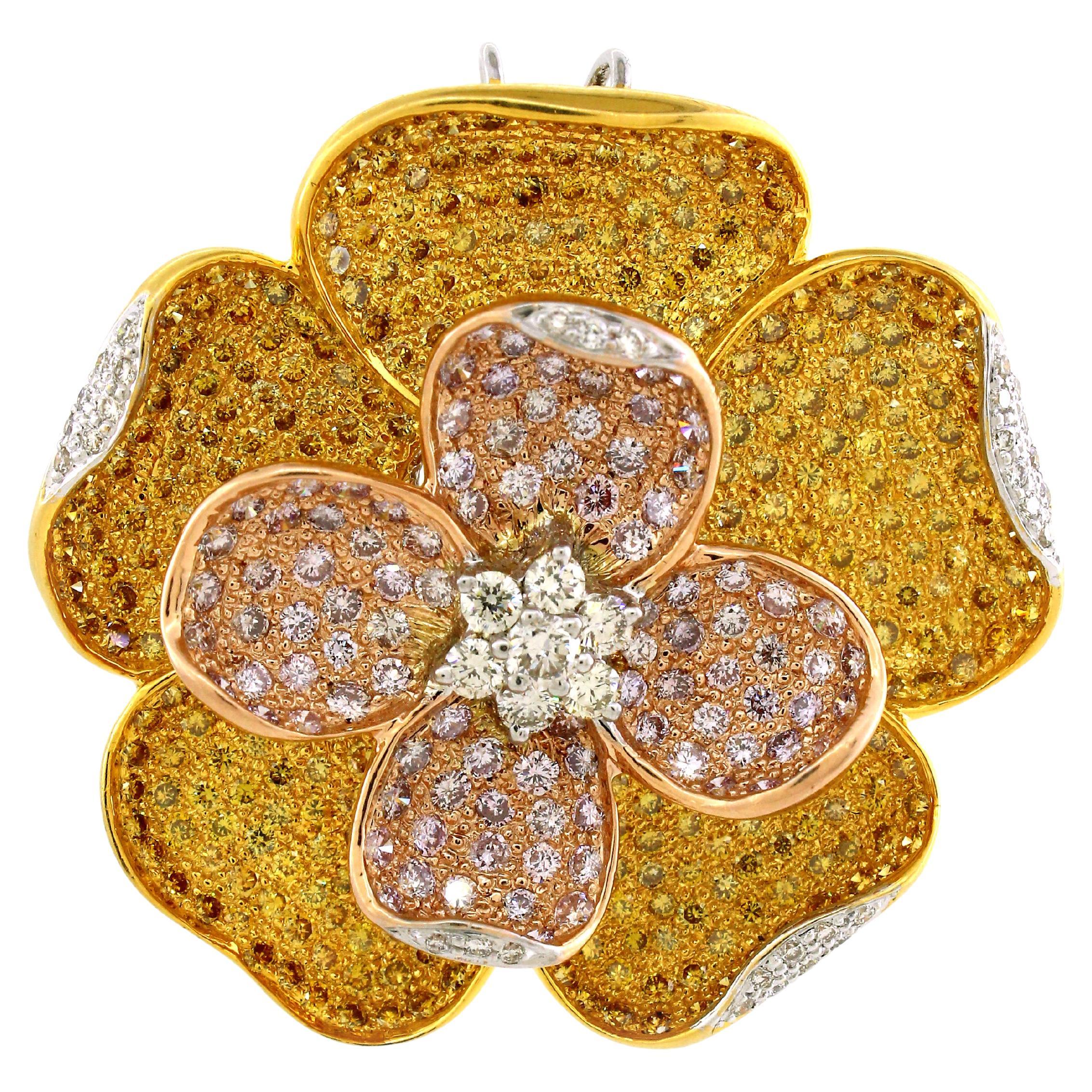 9.27 cts of White, Yellow and Pink diamonds Pendants cum Brooch