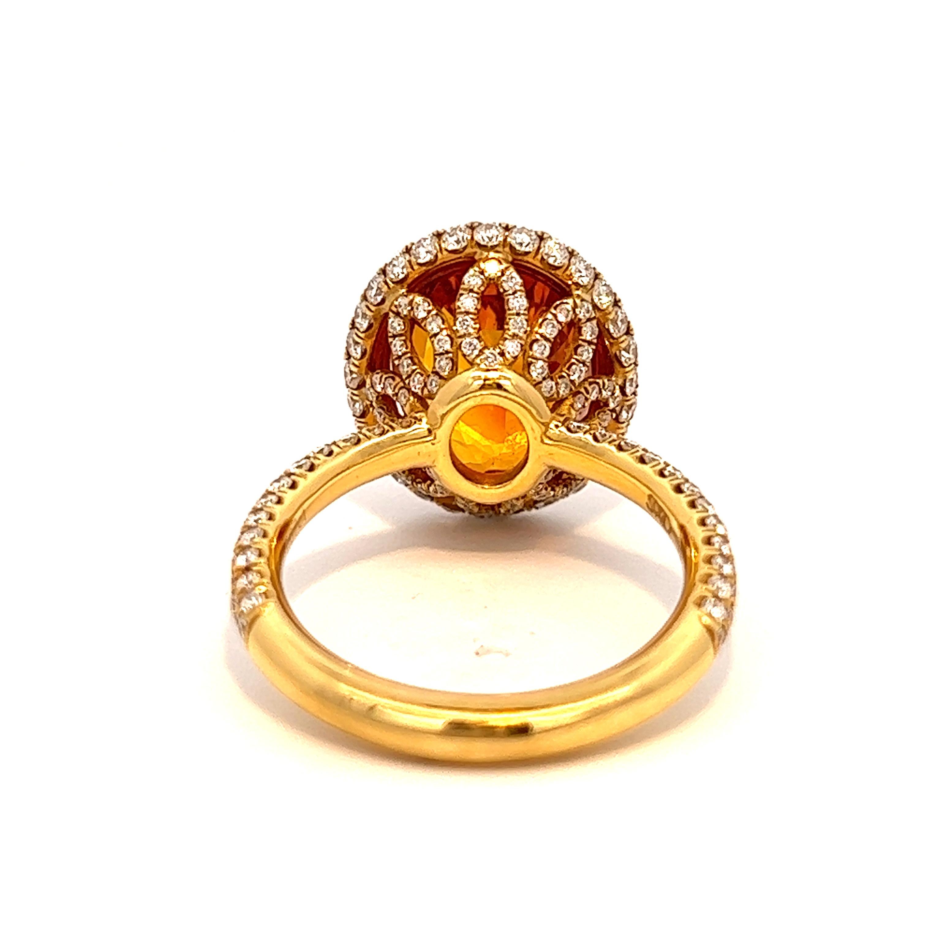 9.28 Total Carat Orange Sapphire and Diamond Halo Ladies Ring GIA For Sale 2