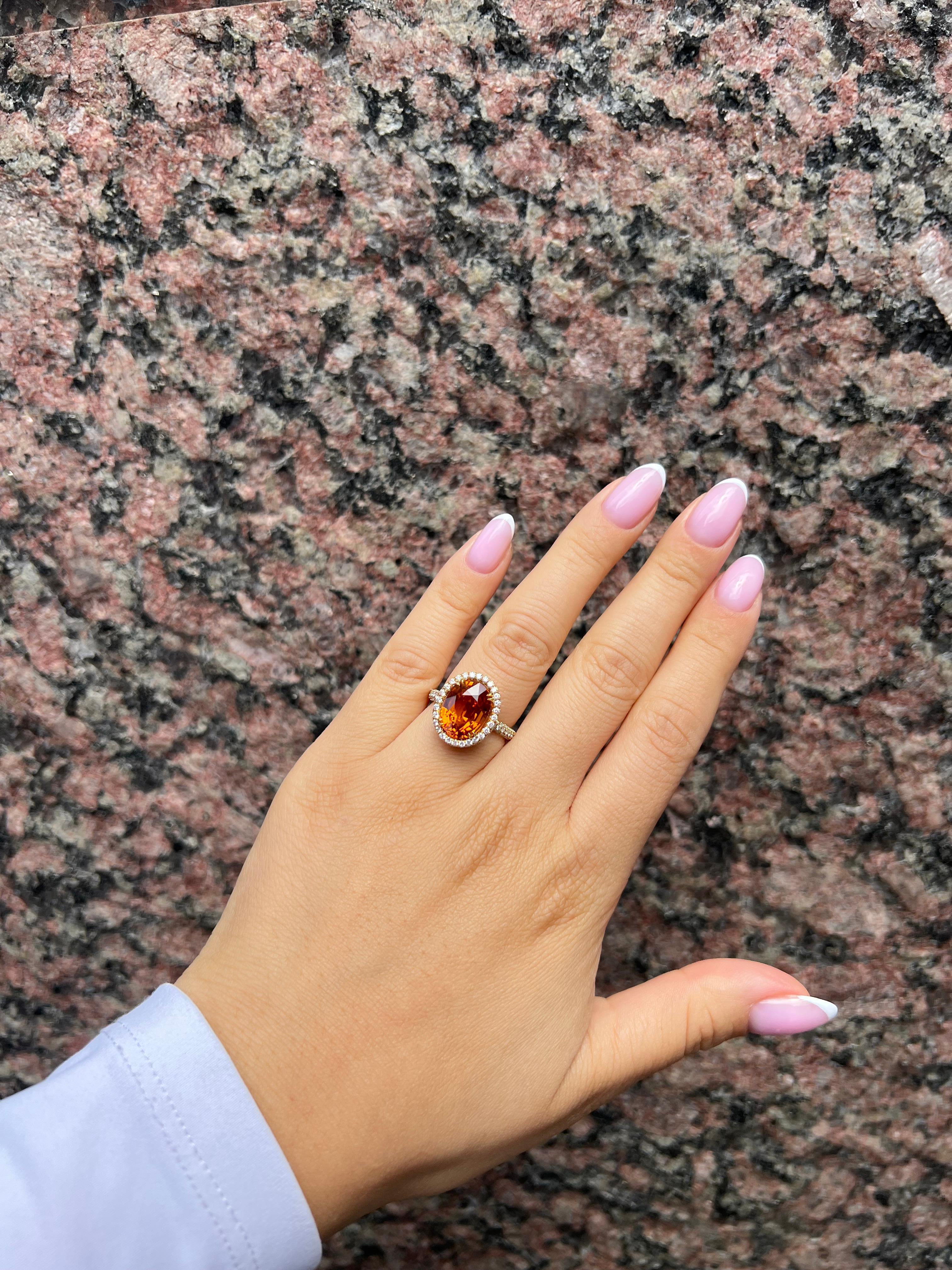 9.28 Total Carat Orange Sapphire and Diamond Halo Ladies Ring GIA For Sale 4