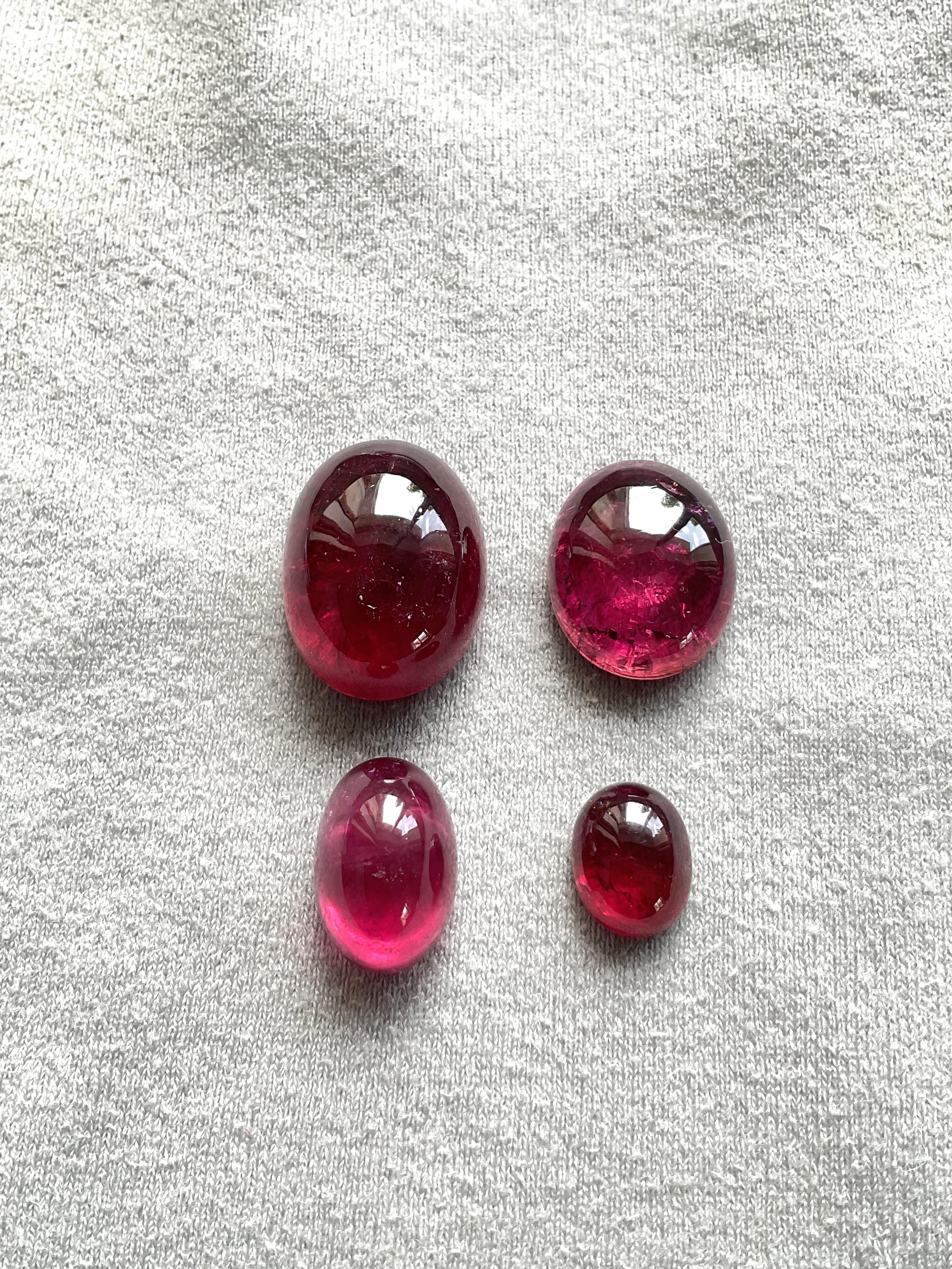 Women's or Men's 92.86 Carats Top Quality Rubellite Tourmaline Cabochon 4 Pieces Natural Gemstone For Sale
