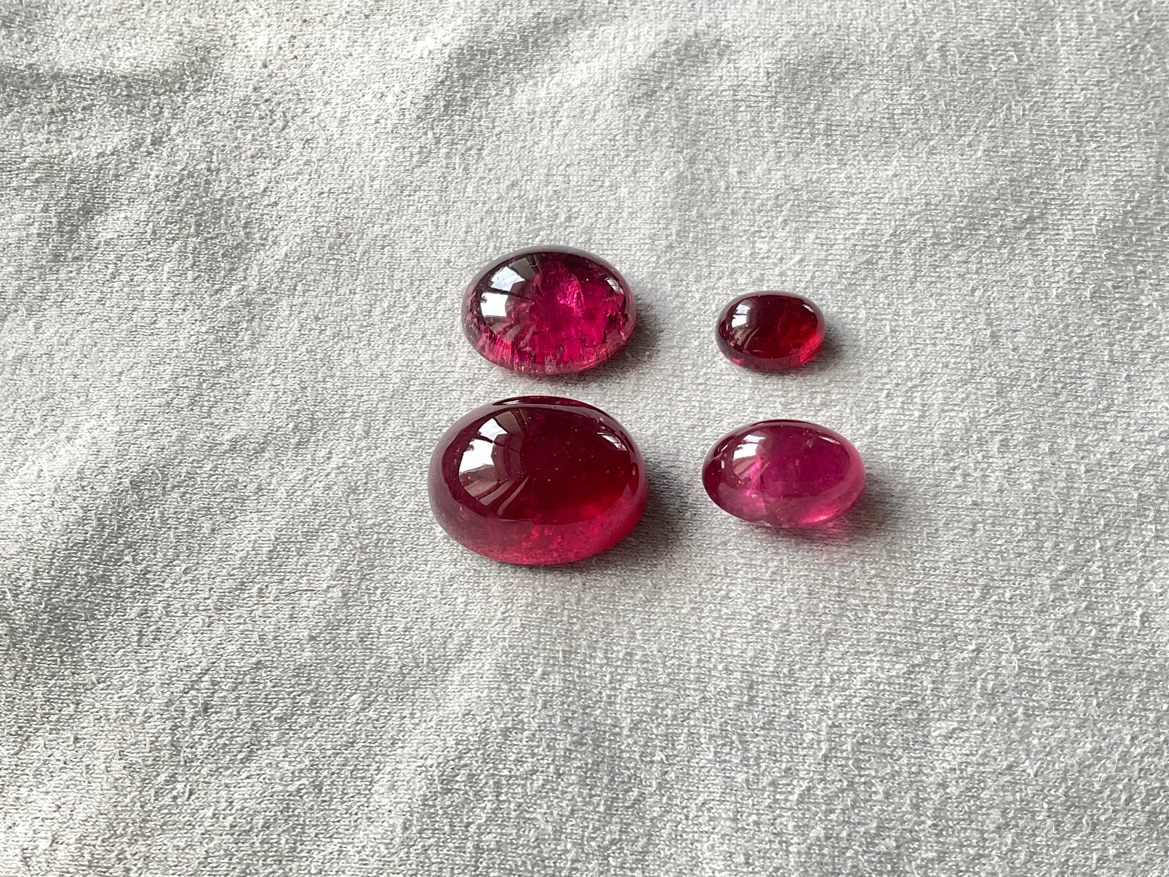 92.86 Carats Top Quality Rubellite Tourmaline Cabochon 4 Pieces Natural Gemstone For Sale 3