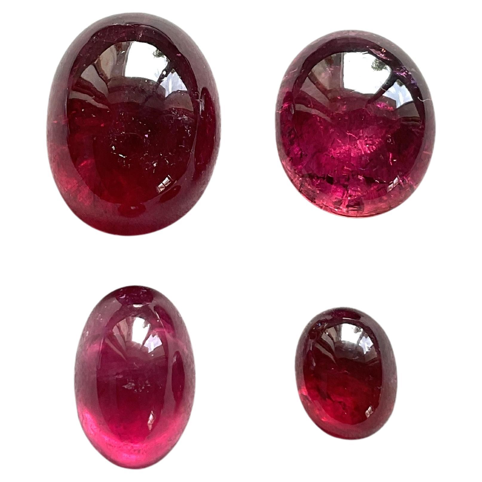92.86 Carats Top Quality Rubellite Tourmaline Cabochon 4 Pieces Natural Gemstone For Sale