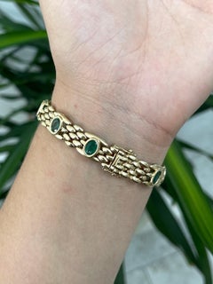 9.28tcw 14K Oval Cut Natural Emerald Bracelet 9 Gemstones Gold Statement