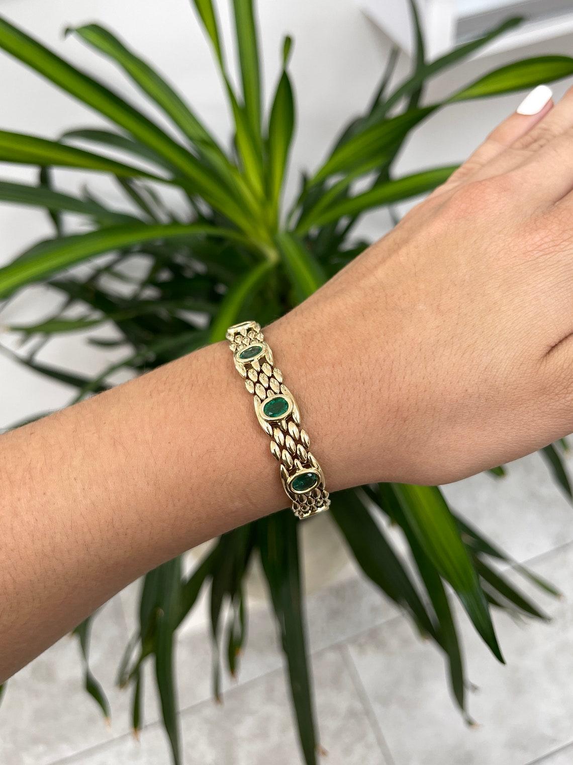9,28tcw 14K Ovalschliff natürliches Smaragdarmband 9 Edelsteine Gold Statement im Zustand „Neu“ im Angebot in Jupiter, FL