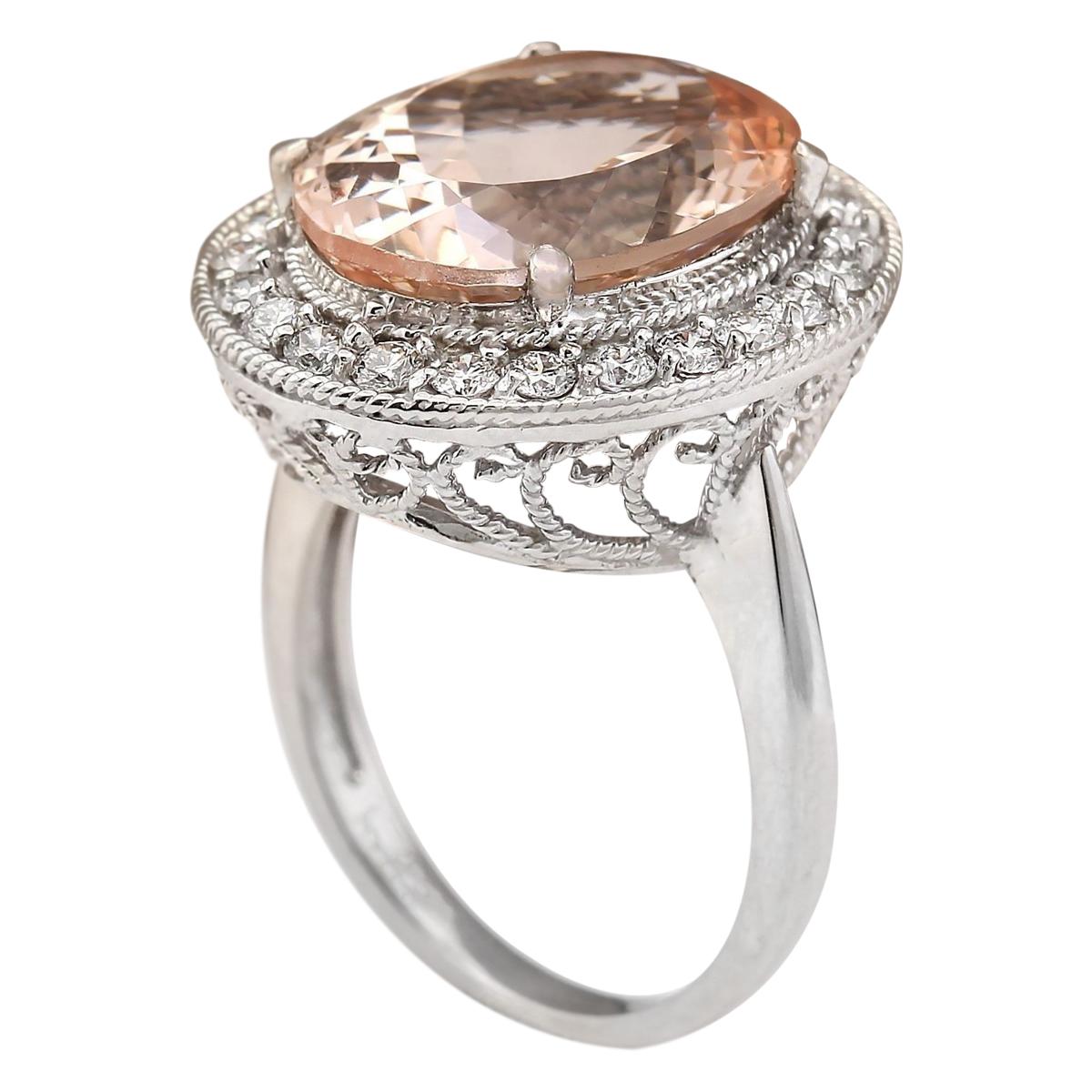 Oval Cut Morganite Diamond Ring In 14 Karat White Gold  For Sale