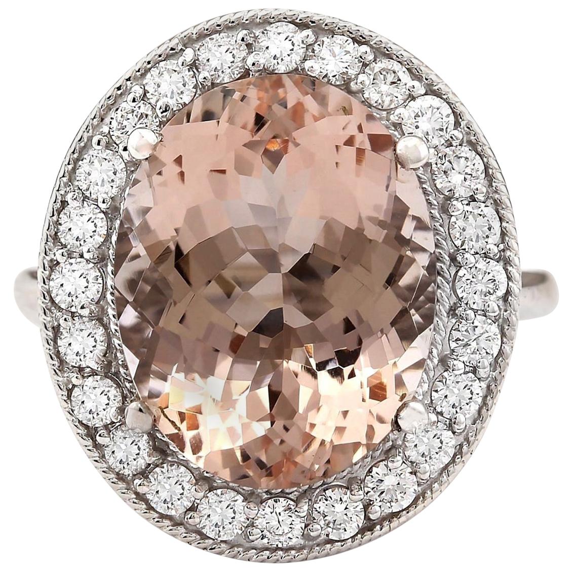 Morganite Diamond Ring In 14 Karat White Gold  For Sale