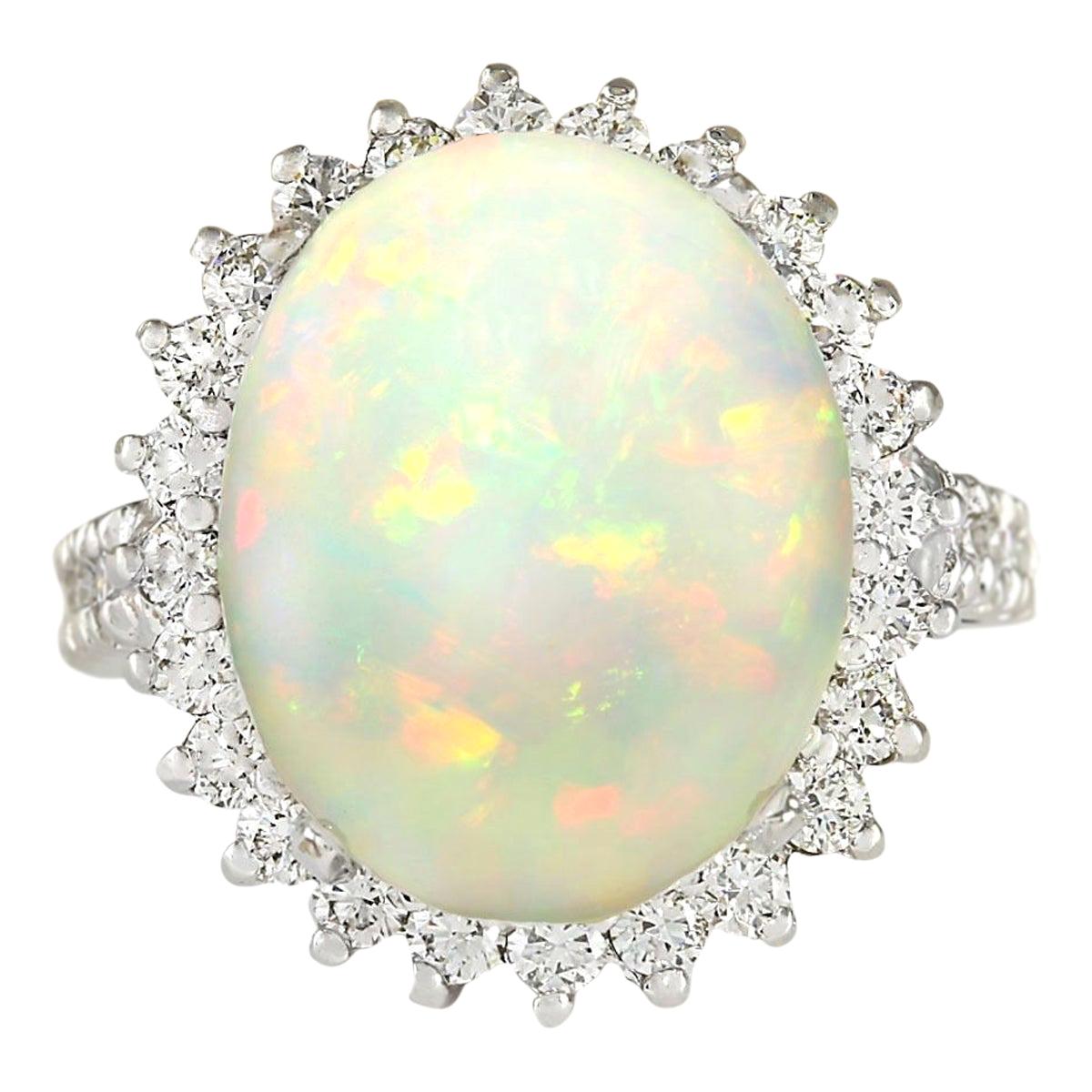 Natürlicher Opal-Diamantring aus 14 Karat Weißgold  im Angebot