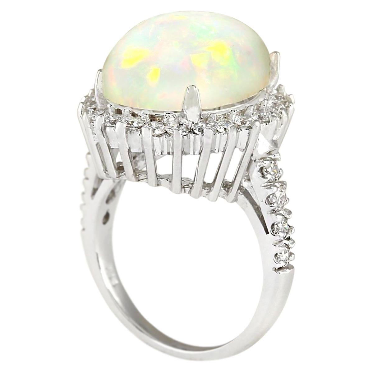 Modern Natural Opal Diamond Ring In 14 Karat White Gold For Sale