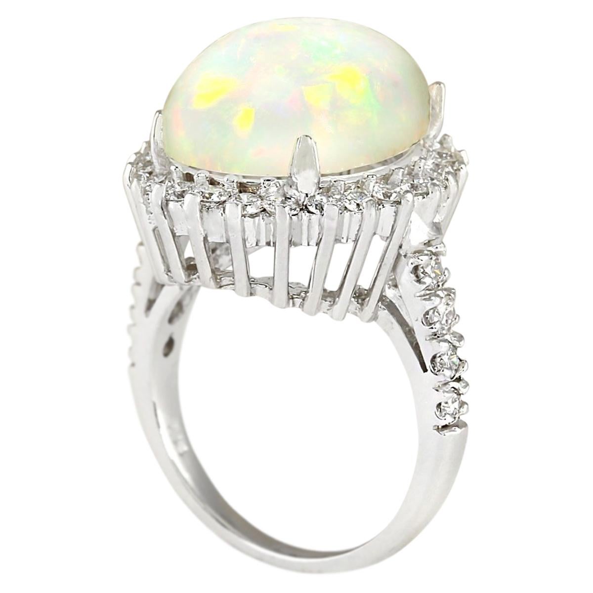 Modern Natural Opal Diamond Ring In 14 Karat White Gold  For Sale
