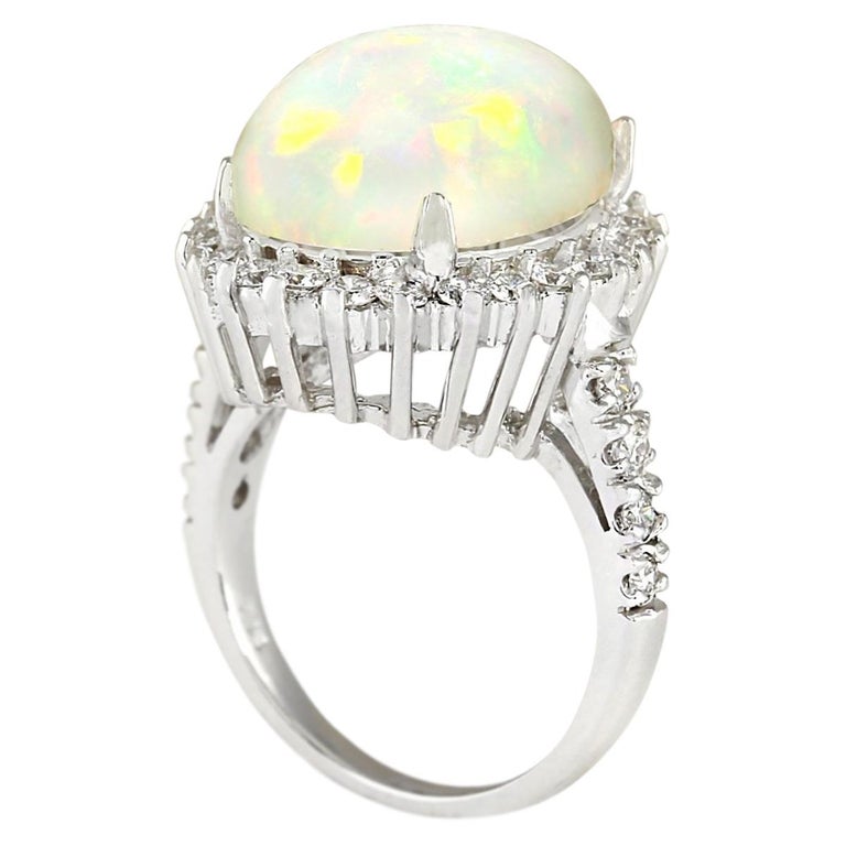 9.29 Carat Natural Opal 18 Karat White Gold Diamond Ring For Sale at ...