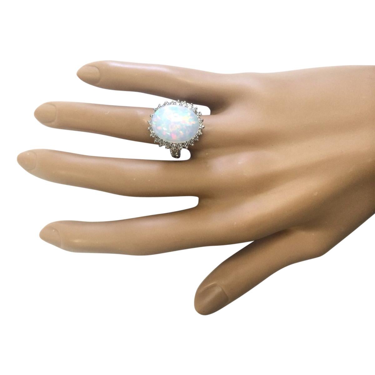 Oval Cut Natural Opal Diamond Ring In 14 Karat White Gold For Sale