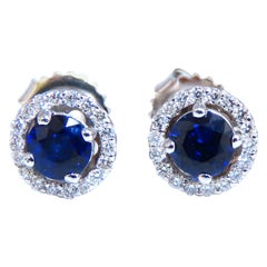Orecchini di diamanti con zaffiro naturale da .92ct 14kt Cluster Halo Prime